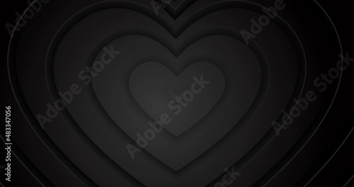 4k Abstract luxury black grey gradient golden hearts on black BG. Romantic beautiful banner. Happy Valentine's Day digital card. Seamless looped dark backdrop. Simple elegant valentines frame, borders