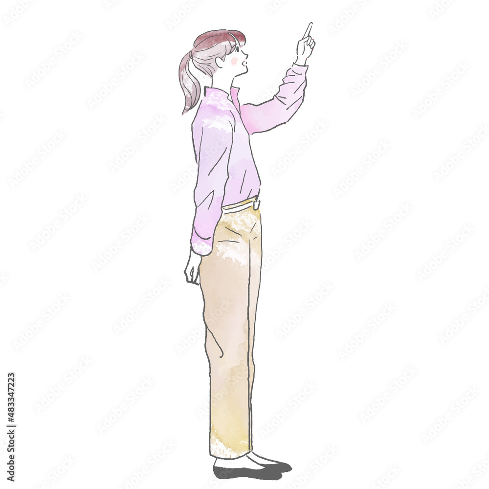 上を向いた女性の横向き全身ベクターイラスト 上を向いた女性の横向き全身ベクターイラスト