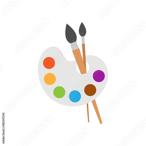 Artist's palette in flat style. Painter's tools vector illustration on isolated background. Drawing equipment sign business concept. photo