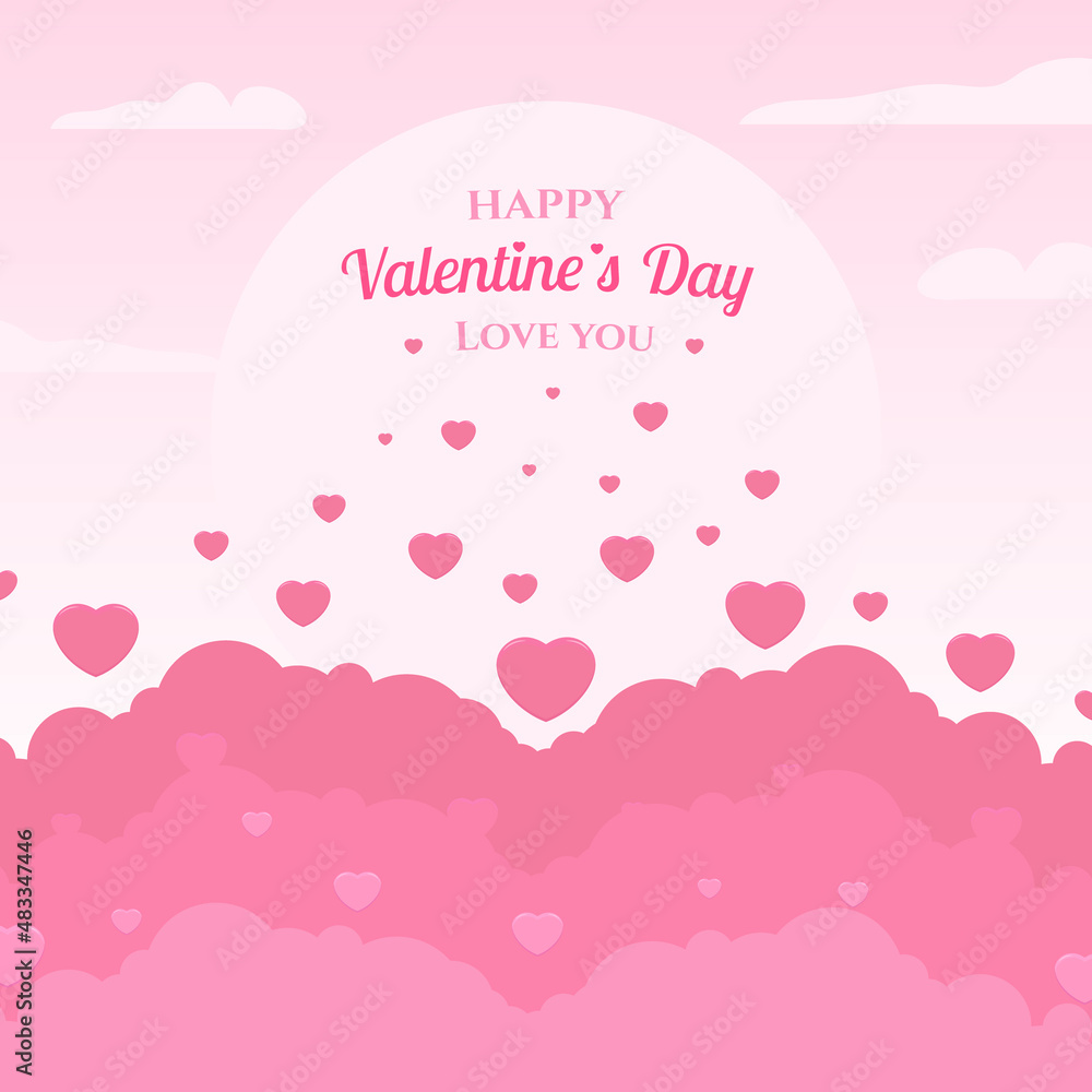 Flat design valentines day background and greeting card.