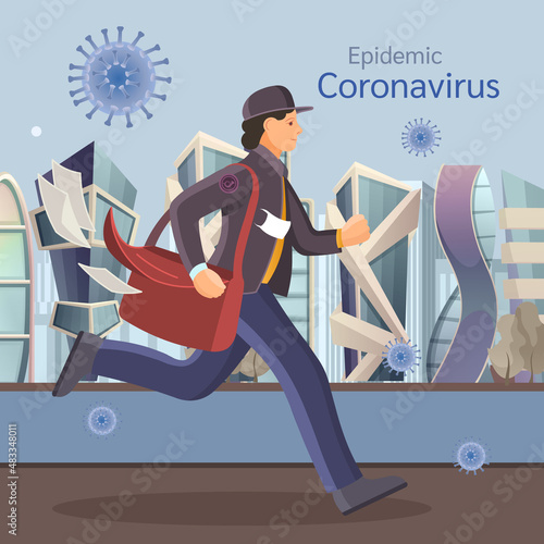 The postman carries news of new cases of coronovirus, protection against chinese virus