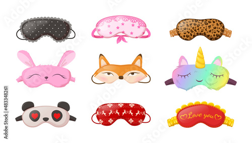 Sleep masks different shapes. Eye protection accessories and prevention of healthy sleep.
