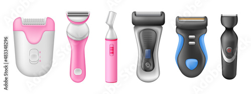 Shaving razor mockup electric shaver, epilator, trimmer for women.