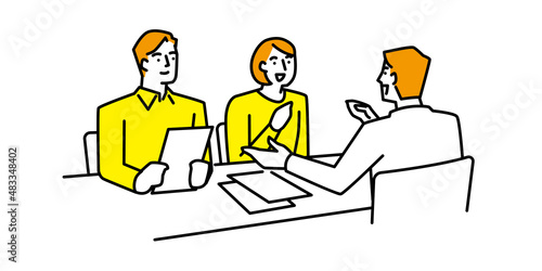 案内スタッフから説明を受ける男性と女性のイラスト