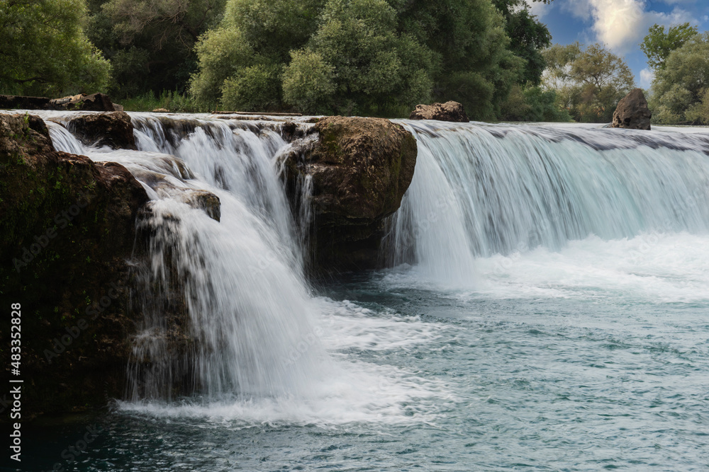 Fototapeta premium Manavgat Waterfall on the Manavgat Stream with its clean nature and clear waters, Antalya Turkey