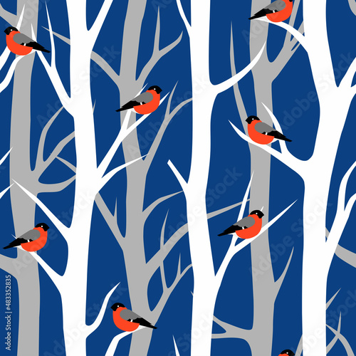 pattern with bullfinches