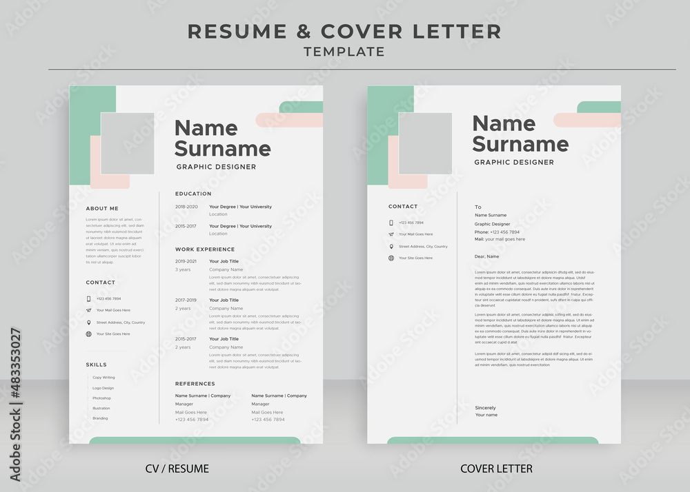 Resume and Cover Letter Template, Minimalist resume cv template, Cv professional jobs resume