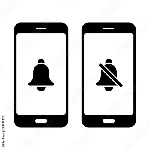 Silent mode or vibration mode on smartphone. Mute sign on smartphone. Phone volume off.