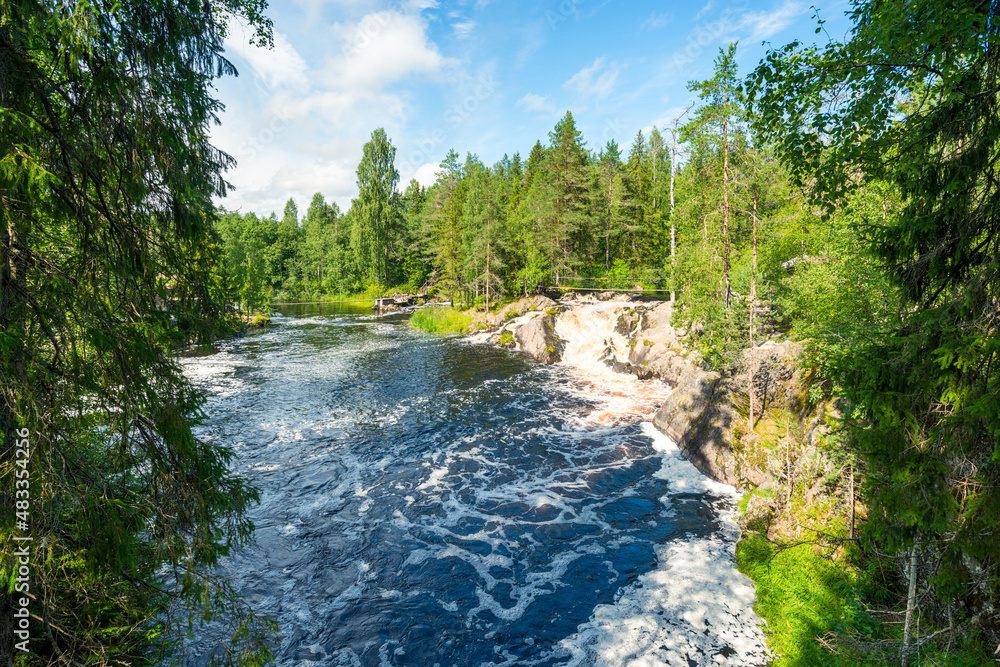 Fototapeta premium Ruskeala Falls. Wonderful natural park in northern Russia, Republic of Karelia. Not far from the town of Sortavala