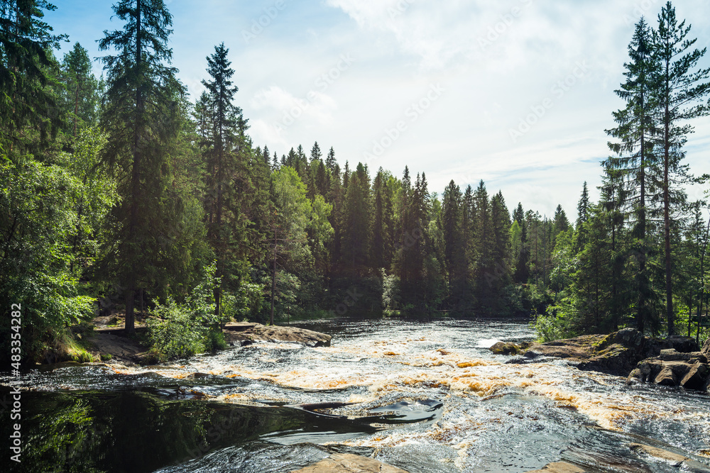 Obraz premium Ruskeala Falls. Wonderful natural park in northern Russia, Republic of Karelia. Not far from the town of Sortavala