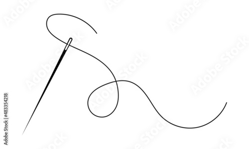 Fotografia, Obraz Needle with thread on a white background