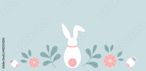 Web banner with easter bunny and flowers