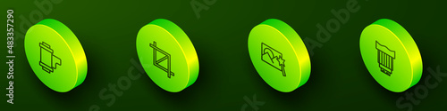 Set Isometric line Camera roll cartridge, Picture crop photo, Photo retouching and lens icon. Vector