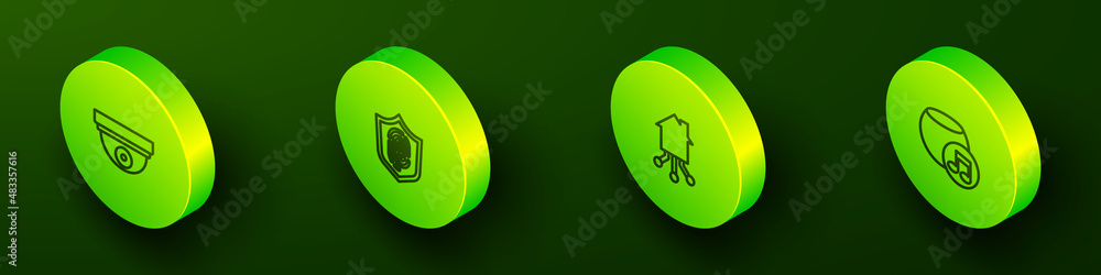 Set Isometric line Motion sensor, Fingerprint, Smart home and Voice assistant icon. Vector Set Isometric line Motion sensor, Fingerprint, Smart home and Voice assistant icon. Vector