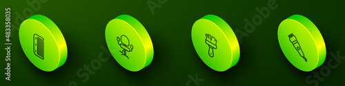 Set Isometric line Hairbrush, Barbershop chair, Shaving and Electrical clipper icon. Vector
