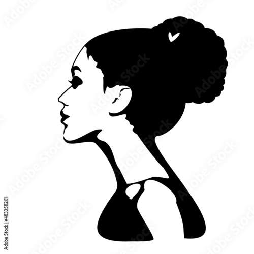 Silhouette of a strong beautiful black woman, elegant woman, black&white photo