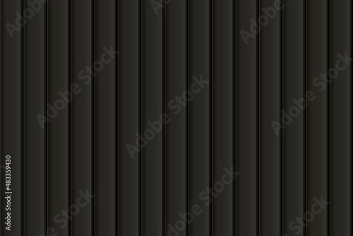 Black vertical wooden, metal, or plastic seamless siding pattern of building cladding. Abstract vector pattern with texture. Horizontal wall decor for warehouse facade. Vinyl floor backhround