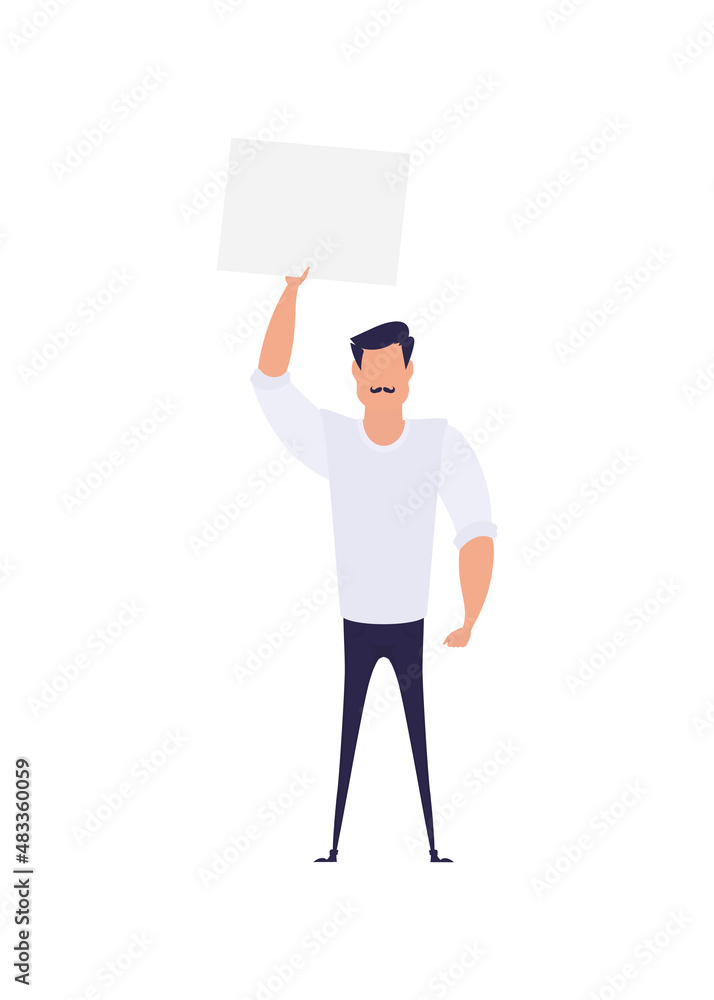 Protesting man in full growth with a banner. Isolated. Flat style, vector. Protesting man in full growth with a banner. Isolated. Flat style, vector.
