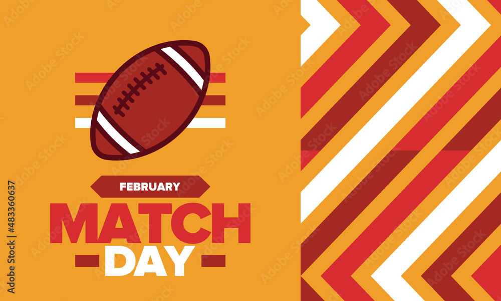 American Football Match Day. Playoff game day. Super Bowl Party in United States. Final game of regular season. Professional team championship. Ball for american football. Sport poster. Vector American Football Match Day. Playoff game day. Super Bowl Party in United States. Final game of regular season. Professional team championship. Ball for american football. Sport poster. Vector