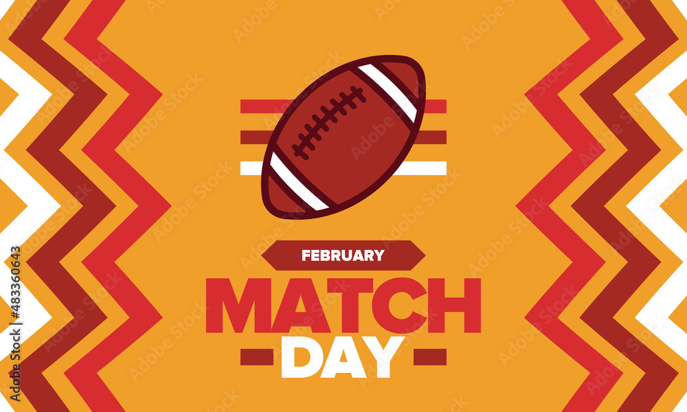 American Football Match Day. Playoff game day. Super Bowl Party in United States. Final game of regular season. Professional team championship. Ball for american football. Sport poster. Vector American Football Match Day. Playoff game day. Super Bowl Party in United States. Final game of regular season. Professional team championship. Ball for american football. Sport poster. Vector