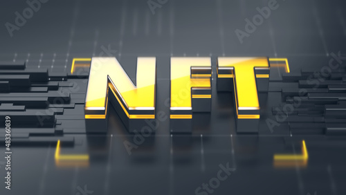 NFTs non-fungible token digital files underpinned by blockchain technology. 3D rendering