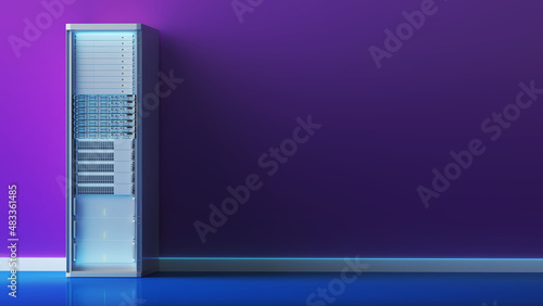 3D rendering of a futuristic server. one server rack. 3d rendering