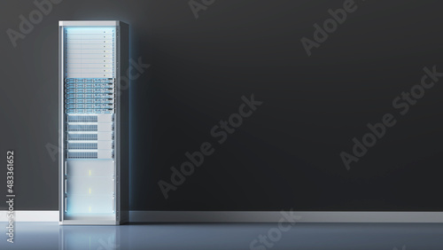 3D rendering of a futuristic server. one server rack. 3d rendering