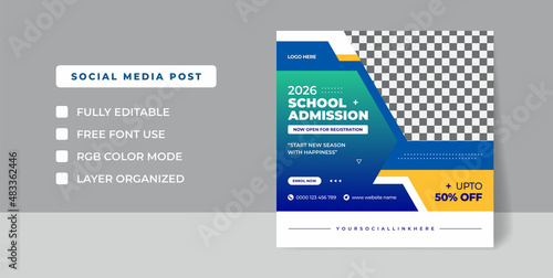 School admission Instagram post template for junior and senior high school promotion banner

