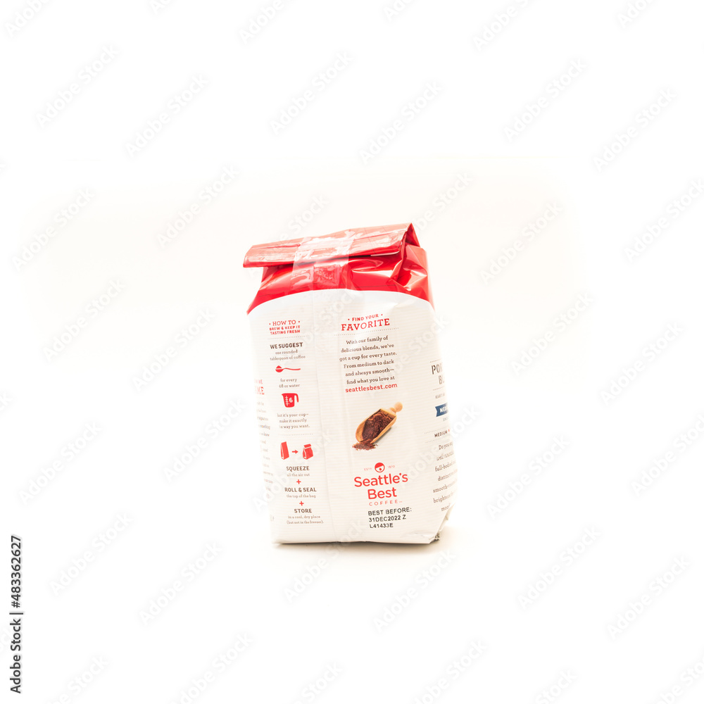 Back view with brewing instructions from whole 12oz bag of Arabica