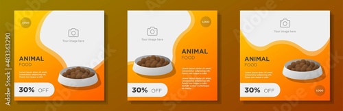 Animal pet food social media post, banner set, fauna nutrition advertisement concept, pet care service marketing square ad, abstract print, isolated.