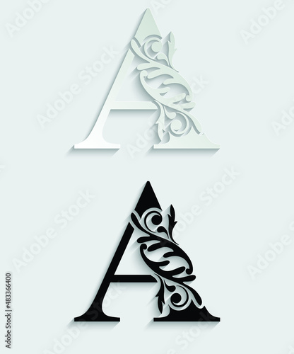 letter A. flower letters. Vintage ornament initial Alphabet. Logo vector	
