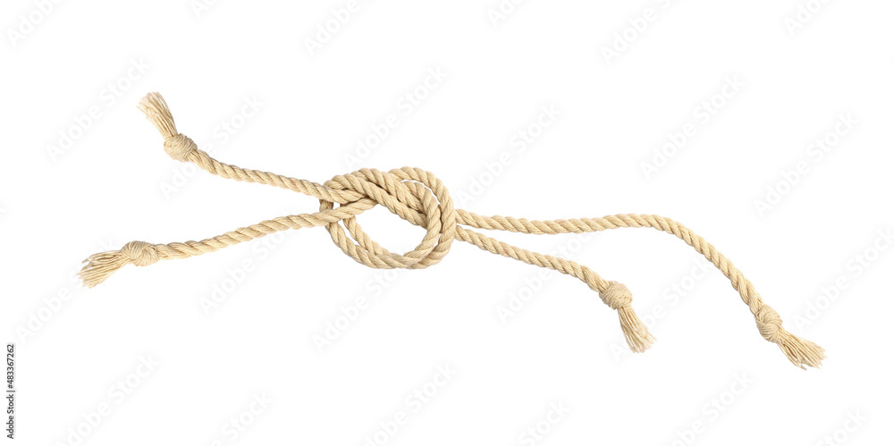 Beige cotton ropes with knot isolated