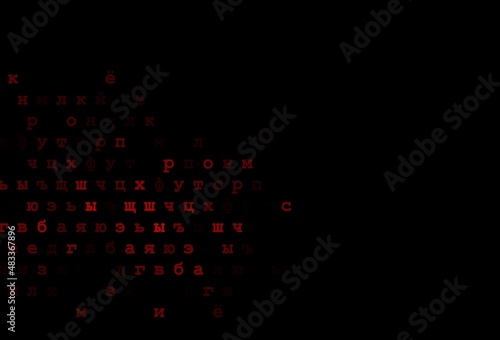 Dark green, red vector background with signs of alphabet.