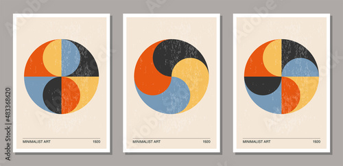 Set of minimal 20s geometric design posters, vector template