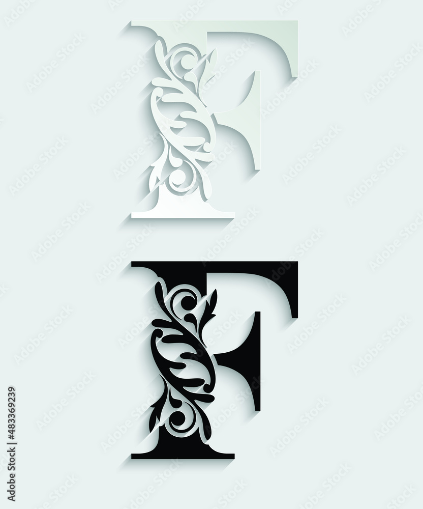 letter F. flower letters. Vintage ornament initial Alphabet. Logo vector  Stock Vector | Adobe Stock