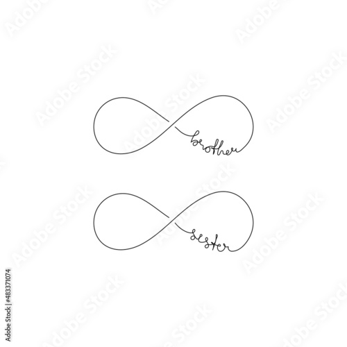 Brother and Sister word with infinity symbol. Siblings love concept. Minimalistic single line drawing.