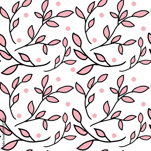 Floral pattern. Pretty branch on white background. Printing with pink leafs. seample Seamless vector texture. elegant template for fashionable printers photo