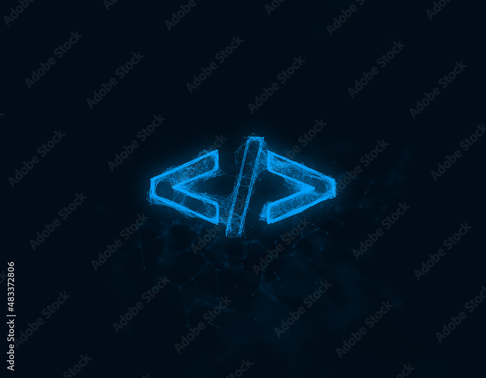 Coding code html programming language icon with plexus effect. Connected lines with dots. Illustration Coding code html programming language icon with plexus effect. Connected lines with dots. Illustration