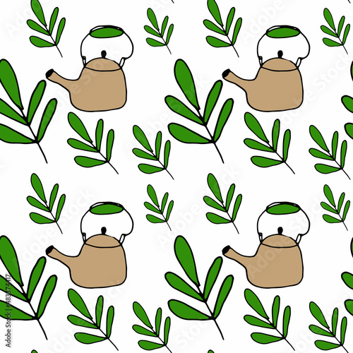 vector pattern doodle ceramic teapot and twig