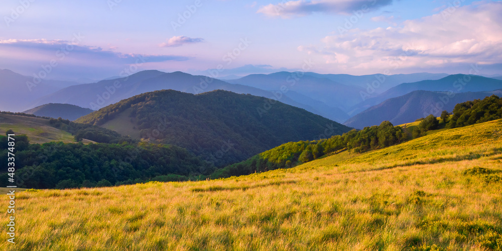Picturesque panoramic view of the mountain range. Summer mountain landscape. Carpathians, Ukraine