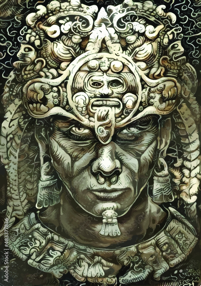 A Mayan warrior. Vector illustration