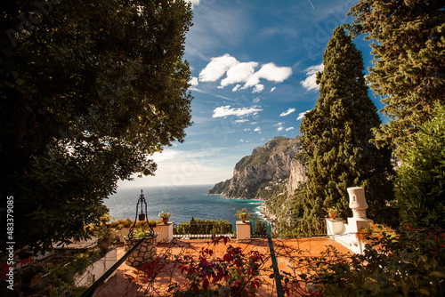 A scenic viewpoint on a public path along the coast, Capri island, Italy photo