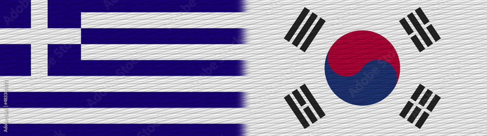 South Korea and Greece Fabric Texture Flag – 3D Illustration