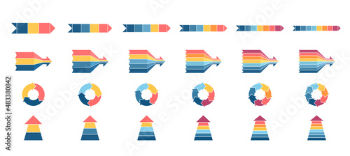 Arrow chart collection. Arrow charts for infographics, presentations, business visualization. Vector infographic templates.