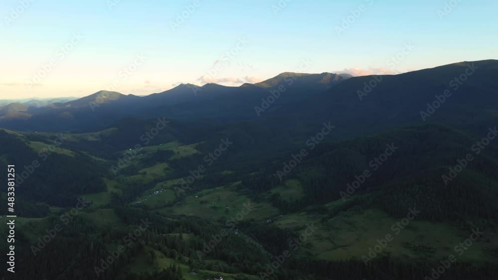 Splendid mountain valley on a sunny day with green alpine meadows. Filmed in 4k, drone video. Splendid mountain valley on a sunny day with green alpine meadows. Filmed in 4k, drone video.