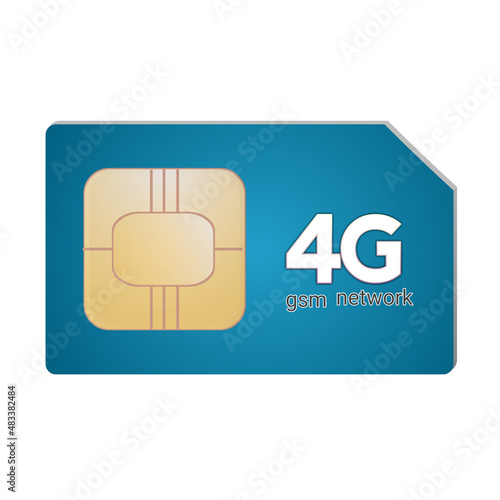 Illustration of Blue color 4G SIM CARD in white background