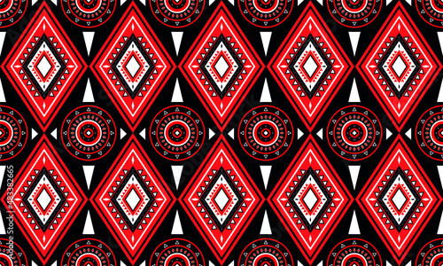 Wallpaper Mural abstract geometric Ethnic Pattern fabric red white black for background or wallpaper.	 Torontodigital.ca