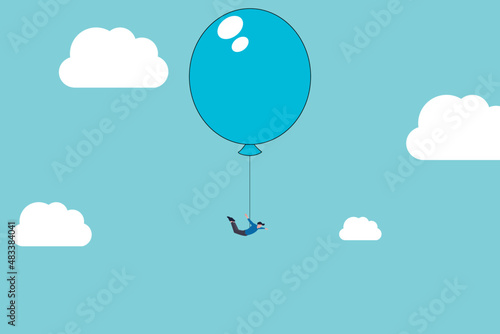 Business balloon concept with businessman flying to success. grow  up increase profit sales and investment. businessman being lifted by balloons. business pioneer concept