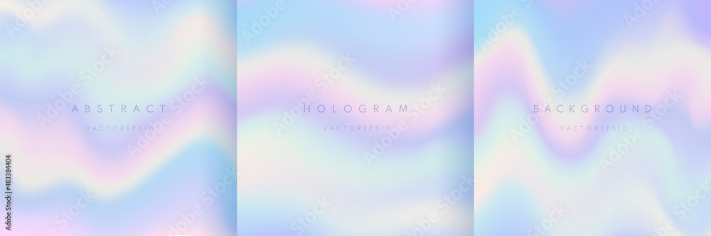 Set of abstract blurred gradient wavy pattern in holographic color style. Modern pastel color hologram background collection design. Design for cover template, poster, banner, print ad. Vector EPS10. - obrazy, fototapety, plakaty 
