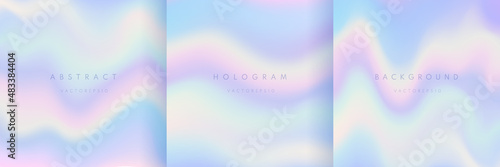 Set of abstract blurred gradient wavy pattern in holographic color style. Modern pastel color hologram background collection design. Design for cover template, poster, banner, print ad. Vector EPS10. photo